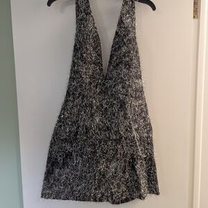 Nasty Gal Black and Silver Backless Dress